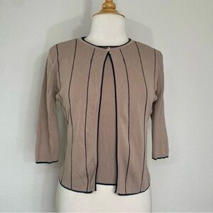 Vintage Finity Women's Tan Black Stripe Knit Sleeveless Top + Cardigan Size S/M